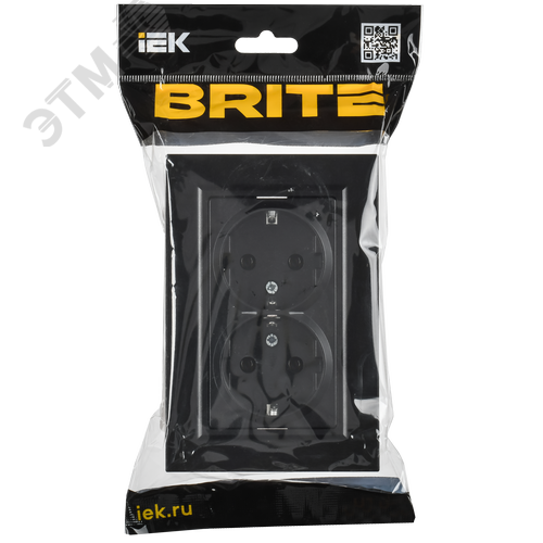 BRITE Розетка 2-местная с заземлением без защитных шторок плоская 16А в сборе РСПл12-3-БрЧ черный IEK - фото 2