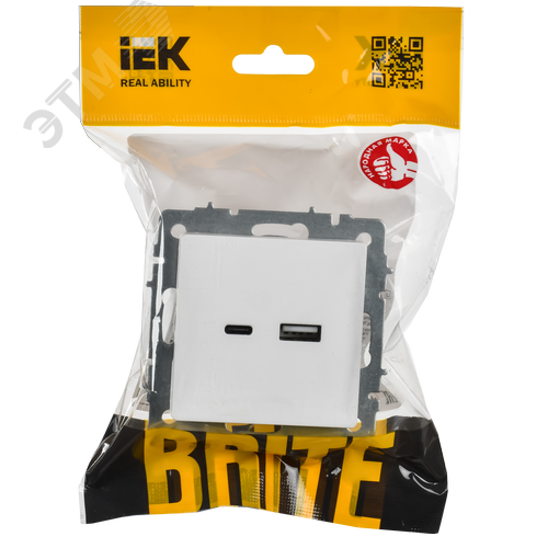 BRITE Розетка USB A+C 18Вт РЮ11-1-БрАБ арктический белый IEK - фото 6