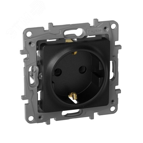 Розетка 1-местная с заземлением без защитных шторок 16А антрацит ETIKA - фото 1