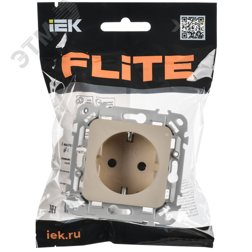 FLITE Розетка с заземлением с защитными шторками безвинтовое крепление 16А РСш11-1-ФлЛ льняной IEK - фото 2