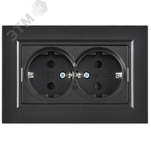 BRITE Розетка 2-местная с заземлением с защитными шторками плоская 16А в сборе РСшПл12-3-БрЧ черный IEK - фото 6