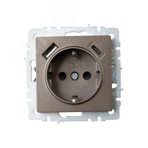 BRITE Розетка с заземлением с защитными шторками 16А с USB A+C 18Вт РЮш11-1-БрТБ бронза - фото 2