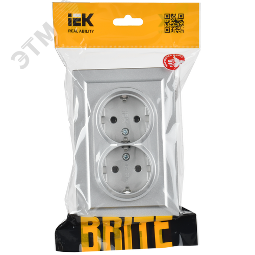 BRITE Розетка двойная с заземлением без защитных шторок 16А в сборе РС12-3-БрА алюминий - фото 2