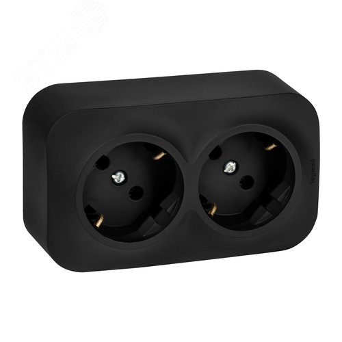 Розетка 2-местная для открытой установки с заземлением без защитных шторок с предварительным подключением 16А черный матовый QUTEO - фото 7