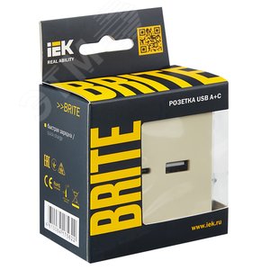 BRITE Розетка USB A+C 18Вт РЮ11-1-БрКр бежевый - фото 7