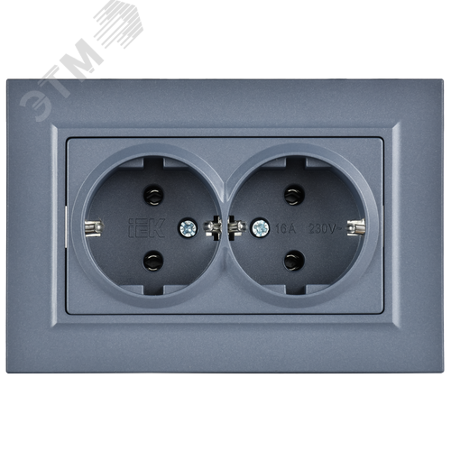 BRITE Розетка 2-местная с заземлением без защитных шторок плоская 16А в сборе РСПл12-3-БрМ маренго IEK - фото 4