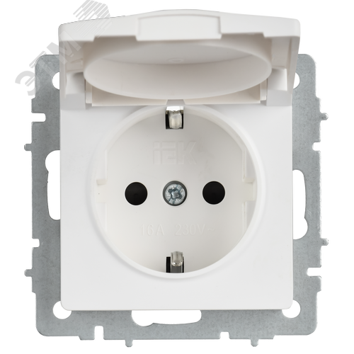 BRITE Розетка 1-местная с заземлением с защитными шторками и крышкой 16А IP20 РСбш10-3-БрАБ арктический белый IEK - фото 3