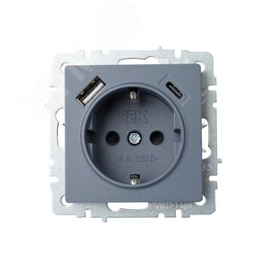 BRITE Розетка с заземлением с защитными шторками 16А с USB A+C 18Вт РЮш11-1-БрМ маренго - фото 2