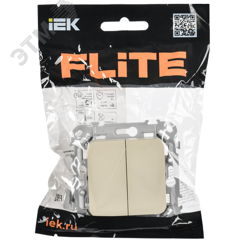 FLITE Выключатель 2-клавишный 10А ВС12-1-0-ФлСл сливочный IEK - фото 2