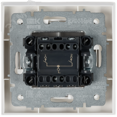 BRITE Выключатель 2-клавишный 10А в сборе ВСР10-2-0-БрАБ арктический белый IEK - фото 5