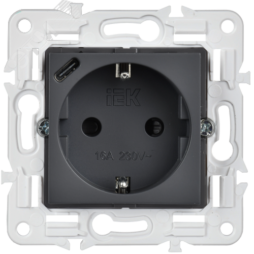 SKANDY Розетка с заземлением с защитными шторками 16А с USB C 18Вт SK-R17T титан IEK - фото 4