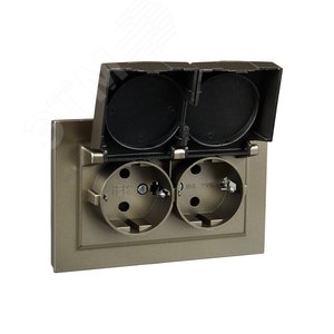 BRITE Розетка двойная с заземлением с защитными шторками и крышкой 16А в сборе IP44 РСбш12-3-44-БрШ шампань - фото 6