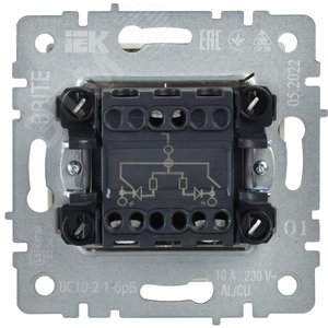 BRITE Выключатель двухклавишный с индикацией 10А ВС10-2-1-БрБ белый - фото 4