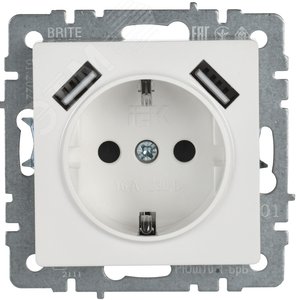 BRITE Розетка с заземлением с защитными шторками 16А с USB A+A 2,1А РЮш10-1-БрБ белый - фото 3