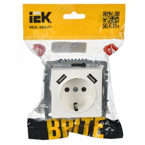 BRITE Розетка с заземлением с защитными шторками 16А с USB A+A 2,1А РЮш10-1-БрБ белый - фото 2