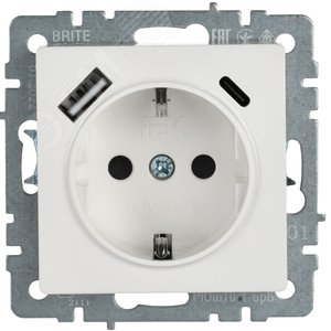 BRITE Розетка с заземлением с защитными шторками 16А с USB A+C 18Вт РЮш11-1-БрБ белый - фото 3