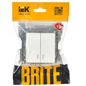 BRITE Выключатель двухклавишный с индикацией 10А ВС10-2-1-БрБ белый - фото 2