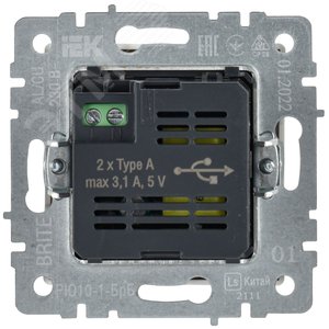 BRITE Розетка USB A+A 5В 3,1А РЮ10-1-БрБ белый - фото 4