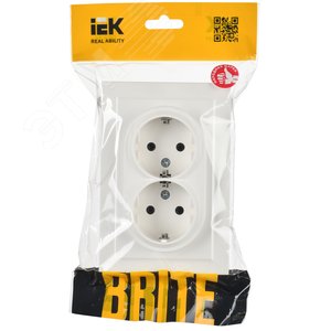 BRITE Розетка двойная с заземлением без защитных шторок 16А в сборе РС12-3-БрБ белый - фото 2