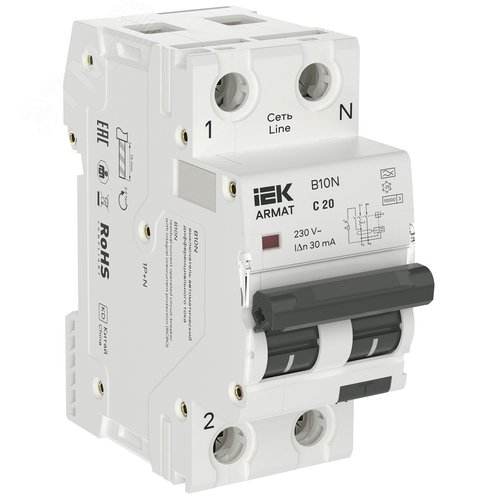 Изображение товара Выключатель автоматический дифференциального тока B10N 1P+NP C20 30мА тип A (36мм) (шт)