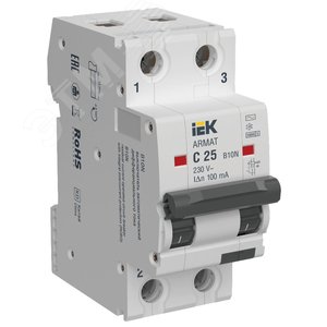 Изображение товара Выключатель автоматический дифференциального тока B10N 2P C25 100мА тип AC (шт)