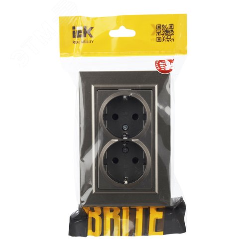 BRITE Розетка двойная с заземлением с защитными шторками 16А в сборе РСш12-3-БрШ шампань - фото 6