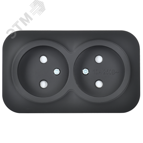 GLORY Розетка 2-местная для открытой установки без заземления с защитными шторками 10А РСш22-2-ХЧм черный матовый IEK - фото 3