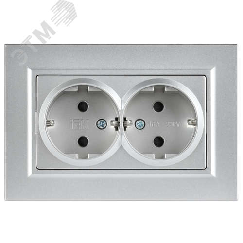 BRITE Розетка 2-местная с заземлением с защитными шторками плоская 16А в сборе РСшПл12-3-БрА алюминий IEK - фото 6