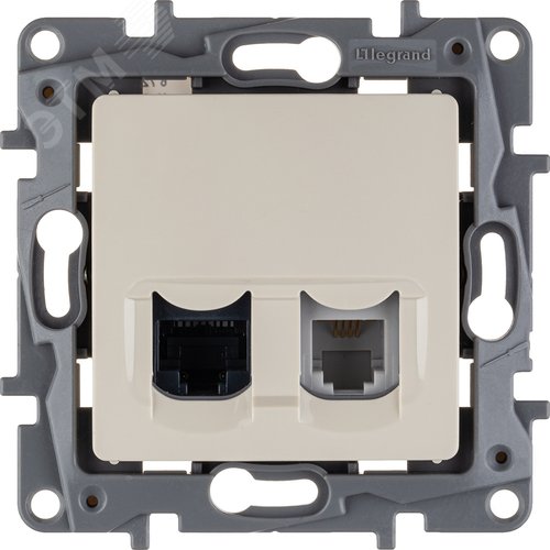 Розетка двойная RJ11+RJ45 кат.5E UTP слоновая кость ETIKA - фото 5