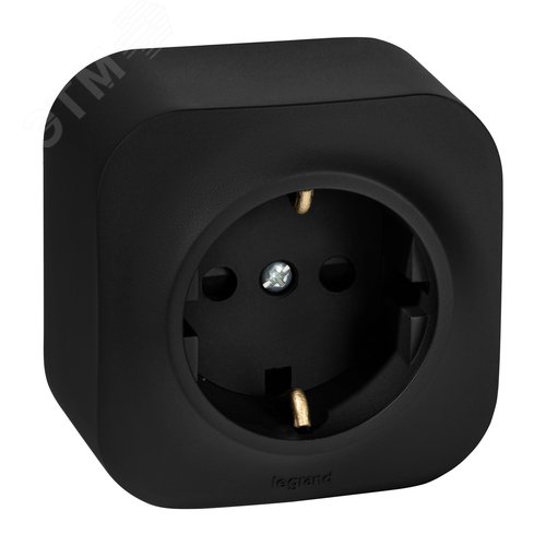 Розетка 1-местная для открытой установки с заземлением с защитными шторками 16Ачерный матовый QUTEO - фото 1