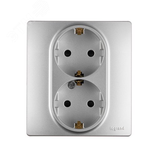 Розетка 2-местная с заземлением с защитными шторками безвинтовое крепление 16А в сборе алюминий ETIKA - фото 3