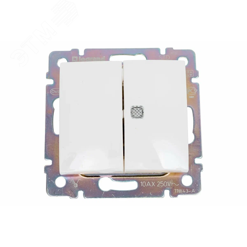 Изображение товара Выключатель 2-клавишный с индикацией 10А безвинтовое крепление белый VALENA DIY (шт)