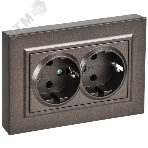 BRITE Розетка 2-местная с заземлением без защитных шторок плоская 16А в сборе РСПл12-3-БрТБ темная бронза IEK - фото 1