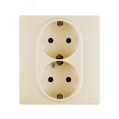 Розетка 2-местная с заземлением с защитными шторками безвинтовое крепление 16А в сборе слоновая кость ETIKA - фото 2