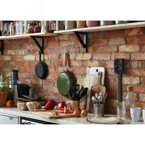 Розетка 2-местная для открытой установки с заземлением без защитных шторок с предварительным подключением 16А черный матовый QUTEO - фото 8