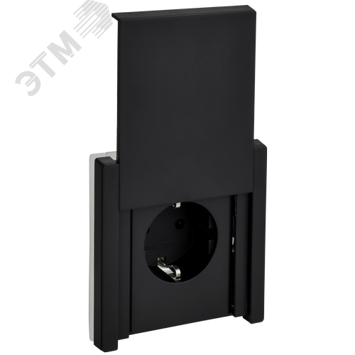 Изображение товара FORTE&PIANO Розетка 1-местная с заземлением с защитными шторками и крышкой безвинтовое крепление 16А IP44 FP119M металл черный IEK (шт)