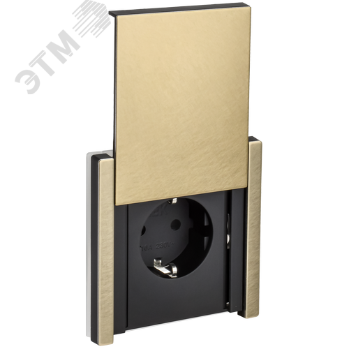 Изображение товара FORTE&PIANO Розетка 1-местная с заземлением с защитными шторками и крышкой винтовое крепление 16А IP44 FP621M металл шампань IEK (шт)