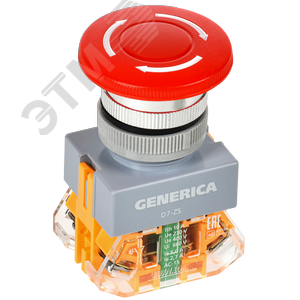 Изображение товара Кнопка D7-ZS Грибок d=22мм 1з+1р пов. с фикс. кр. GENERICA (шт)