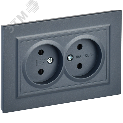 BRITE Розетка 2-местная без заземления с защитными шторками 10А в сборе РСш12-2-БрМ маренго IEK - фото 1