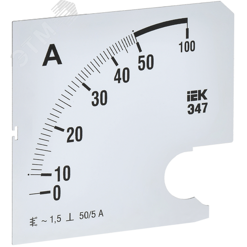 Изображение товара Шкала сменная для амперметра Э47 50/5А класс точности 1,5 96х96мм (шт)