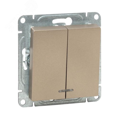 Механизм выключателя. двухклавишный. с подсветкой. шампань Эпика EKF - фото 1