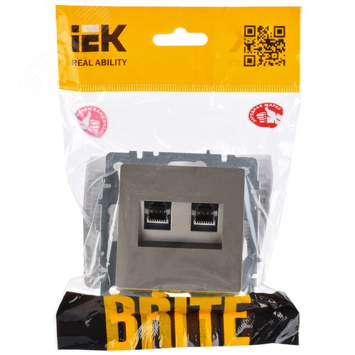 BRITE Розетка двойная RJ11+RJ45 кат.5E РК/Т12-БрС сталь - фото 2