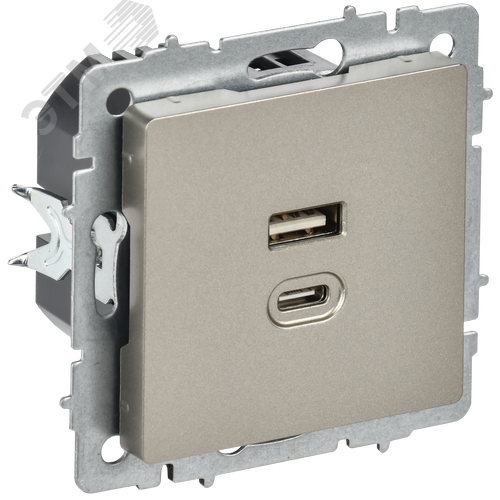 Изображение товара BRITE Розетка USB A+C 45Вт высокоскоростная зарядка РЮ11-2-БрШ шампань IEK (шт)