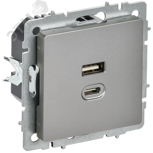 BRITE Розетка USB A+C 45Вт высокоскоростная зарядка РЮ11-2-БрС сталь IEK - фото 1