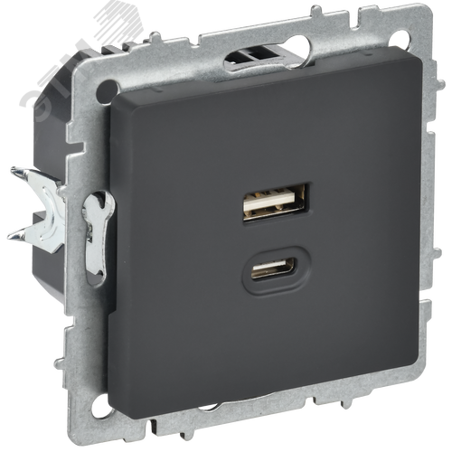 BRITE Розетка USB A+C 45Вт высокоскоростная зарядка РЮ11-2-БрГ графит IEK - фото 1