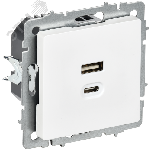 Изображение товара BRITE Розетка USB A+C 45Вт высокоскоростная зарядка РЮ11-2-БрАБ арктический белый IEK (шт)