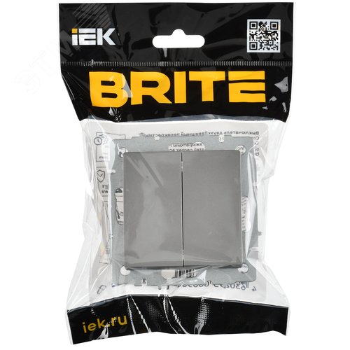 BRITE Выключатель 2-клавишный перекрестный 10А ВС10-2-3-БрС сталь IEK - фото 6