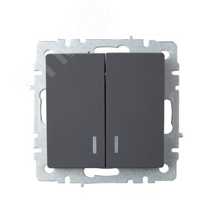 BRITE Выключатель двухклавишный с индикацией 10А ВС10-2-1-БрГ графит - фото 2