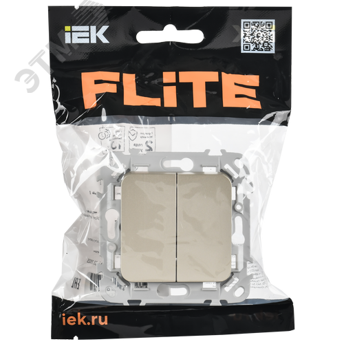 FLITE Выключатель 2-клавишный 10А ВС12-1-0-ФлШ шампань IEK - фото 2