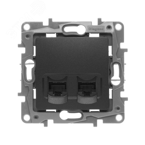 Розетка компьютерная двойная RJ45 категория 5Е UTP антрацит ETIKA - фото 3